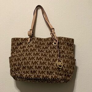 Michael Kors Tan and Brown Embossed Logo Tote